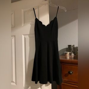 Black Scalloped Neckline Skater Dress